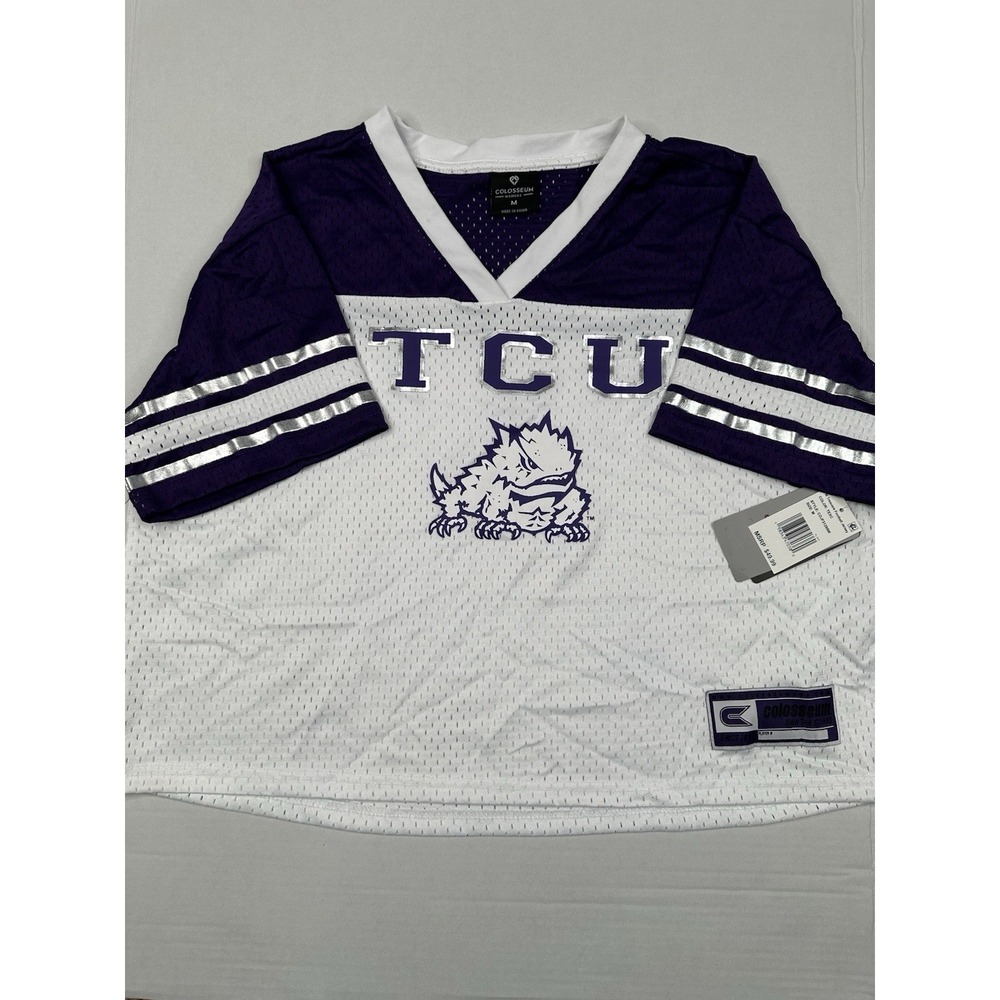 TCU HORNED FROGS NCAA COLOSSEUM WOMENS TREASURE CROPPED FOOTBALL JERSEY M NWT